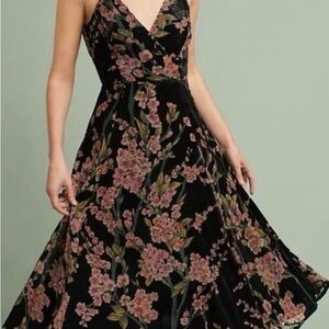 Anthropologie Eri + Ari Floral Velvet Black Dress Size 2P